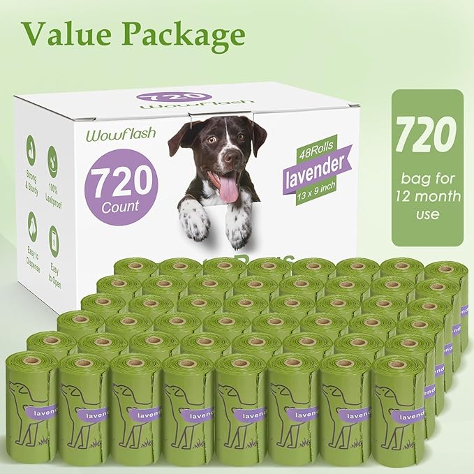 720 Count Lavender Scented 13” x 9” Dog Waste Bags Rolls, Leakproof Strong & Sturdy Bags for Dogs, Doggie Bags Cats Litter Bags,Trash Bags for Doggy Pets