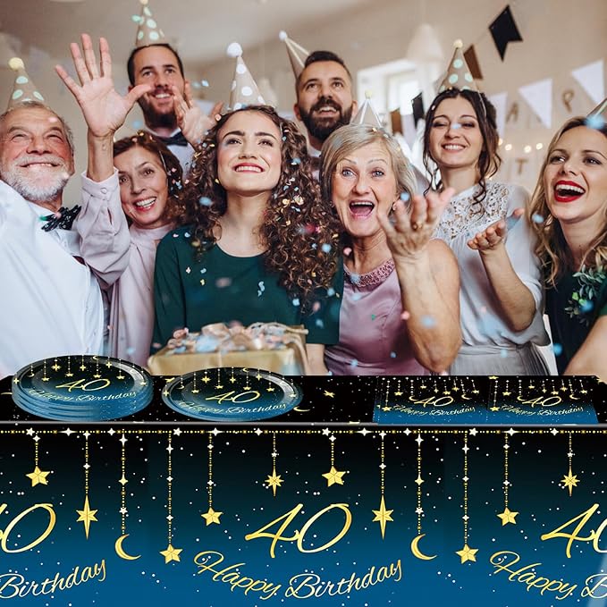 40th Birthday Party Decorations, 41Pcs Starry Galaxy Party Supplies Includes 20 Plate 20 Napkins and 1 Tablecloth, 40 Years Old Birthday Theme Party Decorations for Mens Women Birthday Party Favors