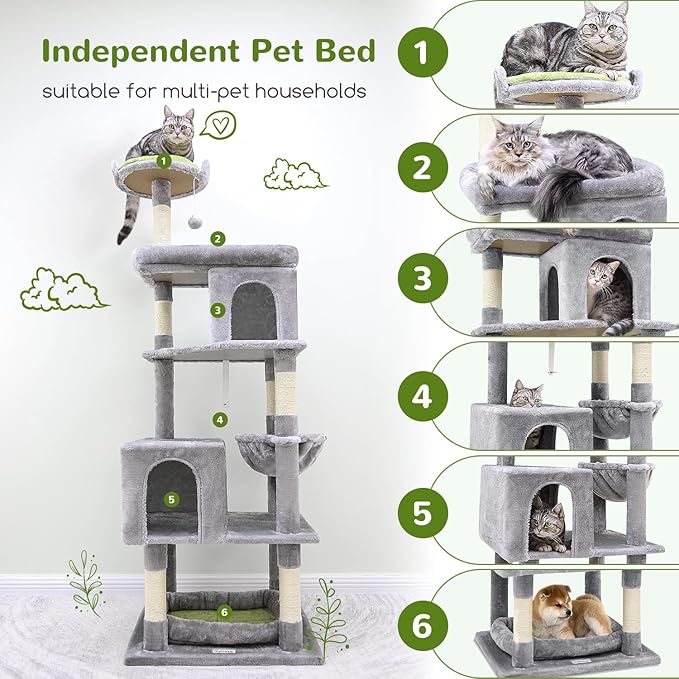 S72 Heavy Duty Cat Trees for Large Cats, Sturdy 72in Maine Coon Cat Tree for Large Cats 20 lbs+ Heavy Duty Cat Tower for Adult Biggest Cats with 6 Scratching Posts, Hammock, Light Grey