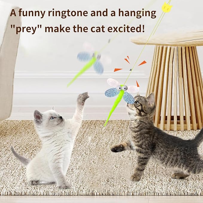 2025 New 6 Pcs Interactive Feather Cat Toys, Cat Teaser Retractable Indoor Cat Toy Self Play Hanging Cat Toy,Cat Toy Indoor Kitten Play Chase Fun Exercise, Mental Physical Stimulation