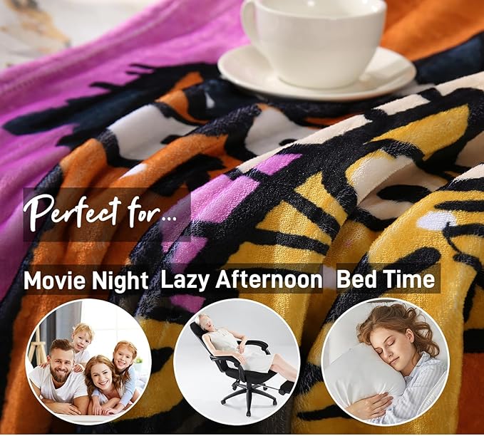 2025 Best Gift Cat Original Designer Throw Blanket, Warm Soft Cute Cat Lover Gifts for Women, Cat Mom Gifts for Cat Lovers, Funny Cat Themed Gifts Blanket for Kids, Birthday Christmas, Purple