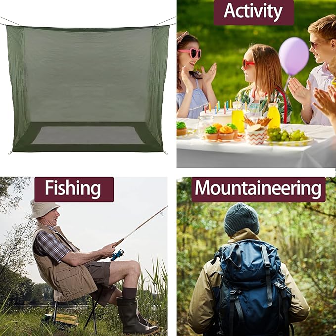 Aventik No-See-Um Premium Rectangular Camping Mosquito Net, The Ultra-Fine Mesh Olive-Green Easy to Carry&Easy Installation for Double Bed, Hammocks or Camping Use (82x40x69in/208x100x175cm)