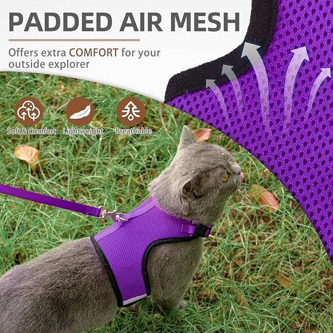 PUPTECK Soft Mesh Cat Vest Harness and Leash Set Puppy Padded Pet Harnesses Escape Proof for Cats Small Dogs Rabbits Bunny