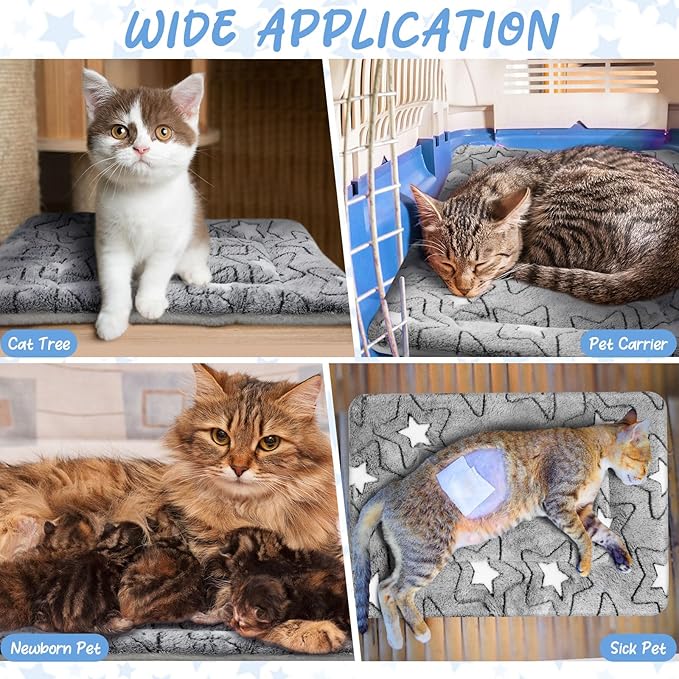 2 Pack Self Warming Cat Mat Self Heating Cat Pad Cat Bed Reversible Machine Washable Reflects Body Heat Warm Thermal Pet Pad Crate Blanket for Feral and Indoor Cat (Double Star,21" X 14")