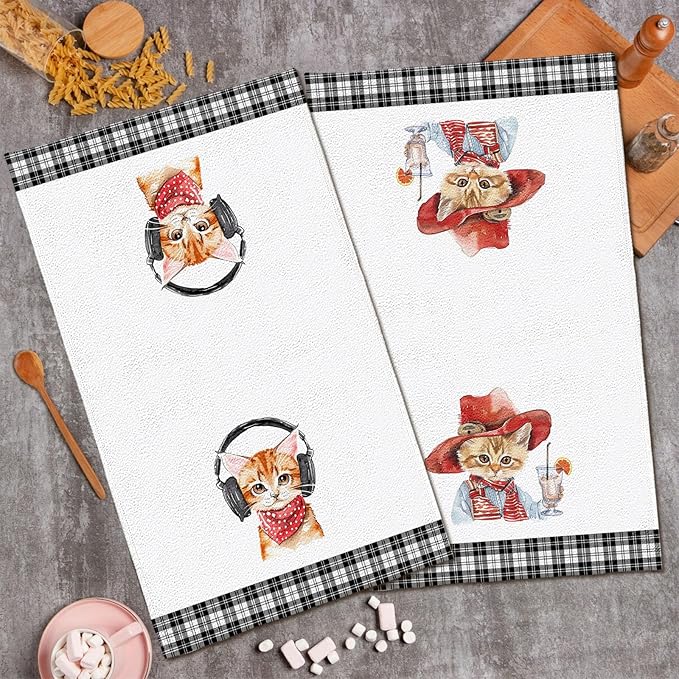 2 Pcs Cat Kitchen Towels Cute Cat Towel Cat Lover Gifts for Women 24 x 16 Inch Decorative Dish Towels Cat Theme Gifts for Women Men