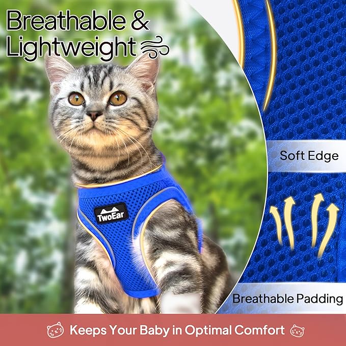 TwoEar Cat Harness Escape Proof, Soft Dog Vest Harness Adjustable, Breathable Mesh Step-in Puppy Walking Jacket Reflective Easy Control for Extral Small Pets for Outdoor Walking(XXS, Blue)