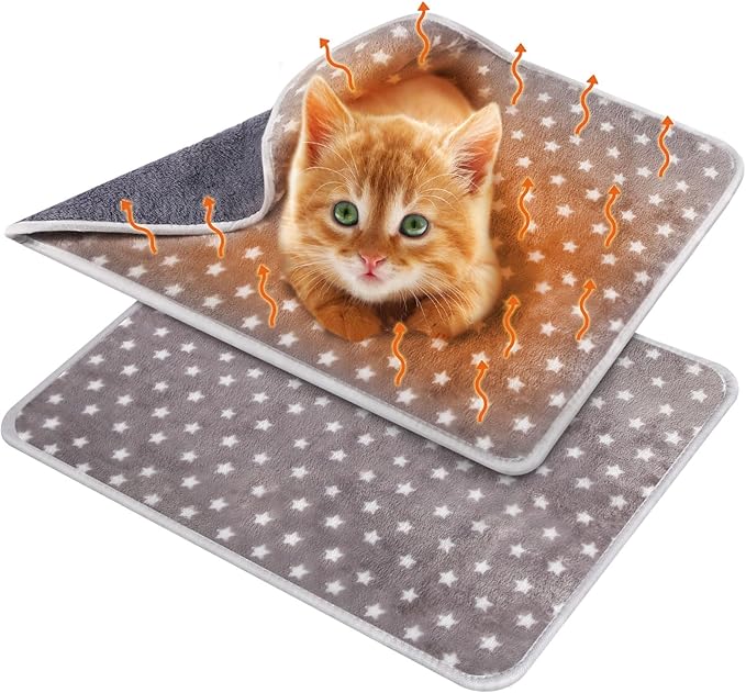 2 Pcs Self Warming Cat Bed Cute Dog Cat Thermal Mat Self Warming Star Cat Mat Pet Heating Pad Cat Blanket for Indoor Outdoor Washable(Small Star,24 x 18)