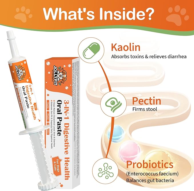 Antidiarrheal for Dogs - Kaolin Pectin Probiotic Paste for Dog, Anti-diarrheal for Cats - Puppy Probiotic Supports Firm Stool, Balances Gut pH, and Promotes Daily Digestive Health - 1 oz