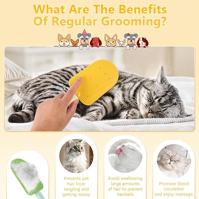3PCS Cat Tongue Comb, 2024 New Cat Grooming Brush, Cats Shedding Brush for Long Haired Cats, Cute Cartoon Ice Cream Cat Fur Remover Comb for Cats Grooming Easily Removes Fur Reducing Hairballs