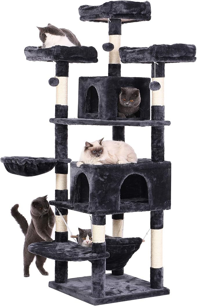 BEWISHOME Cat Tree 66.3 Inch Multi-Level Large Tall Cat Tower with Plush Top Perches, Sisal Scratching Post Cat Condo Play House Kitty Activity Center MMJ14H