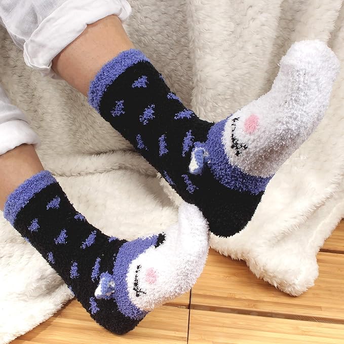 BambooMN Women's Super Soft Warm Microfiber Fuzzy Cozy Animal Socks or Christmas Winter Animal Socks, Value Pack