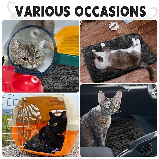 4 Pack Self Heating Cat Pad Self Warming Cat Mat Non Slip Warm Dog Bed Pad Mat Washable Pet Kennel Pad Crate Bed Mat Removable Cover Cat Blanket for Indoor Outdoor(Black,16 x 20 Inch)