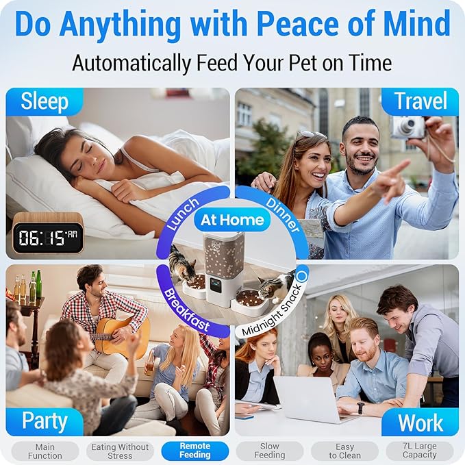 Automatic Cat Feeder with Slow Feed for 2 Cats: 5G WiFi Automatic Dog Feeder with 7L Large Pet Food Storage Container, Cat Food Dispenser with Alexa for Multiple Pets,Detachable for Easy Clean -29 Cup