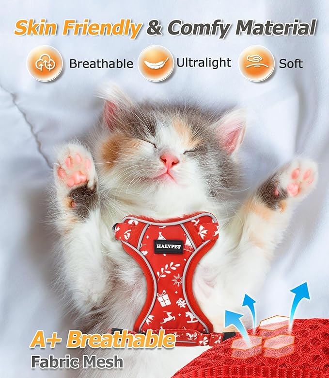 Halypet Cat Harness and Leash Set [MAX Safety 4th-Gen Upgrade] Escape Proof Adjustable Cat Leash Comfortable Soft Vest Easy to Wear Kitten Harness with Reflective Strip for Cats Walking, XS Ruby Red