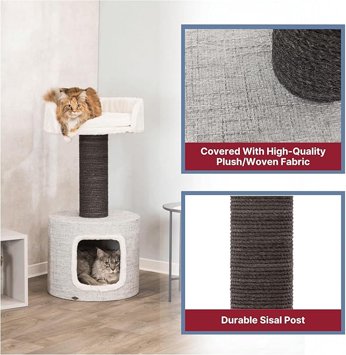 TRIXIE Fonda Cat Scratching Post 39 Inch - Cat Scratcher with Soft Fabric Covering Base and Durable Sisal Rope - for Large Cats with Condo Base and Platform - in Gray