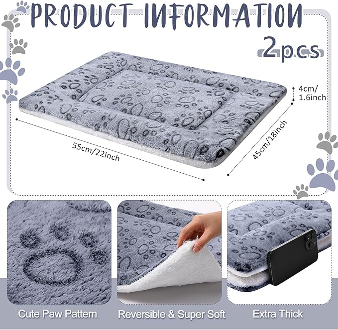 2 Pack Self Warming Cat Mat Self Heating Cat Pad Cat Bed Reversible Machine Washable Reflects Body Heat Warm Thermal Pet Pad Crate Blanket for Feral and Indoor Cat(Dog Paw,22" X 18")