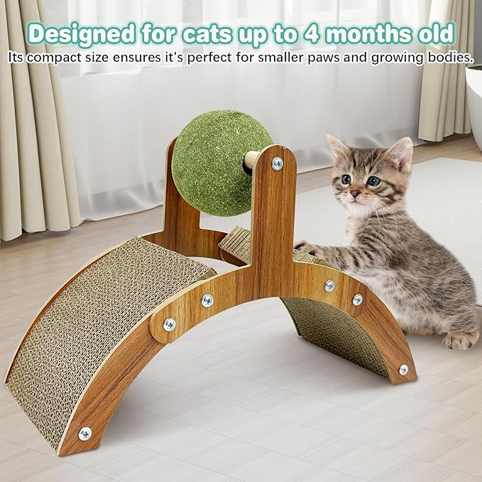 Fhiny Kitten Scratching Pad, 2-in-1 Cardboard Kitten Scratcher with Large Catnip Ball Small Corrugated Sloped Kitty Toy Multi-Faceted Scratch Post Thickened Board Scratch for Cats Kitty Bunny