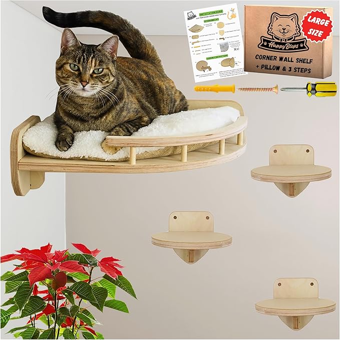 Cat Wall Shelves - Large Cat Shelves w/Pillow + 3 Wide Steps, Cat Wall Furniture, Cat Shelves for Wall, Cat Climbing Wall | Cat Shelf, Cat Wall Steps, Cat Tree, Cat Window Perch