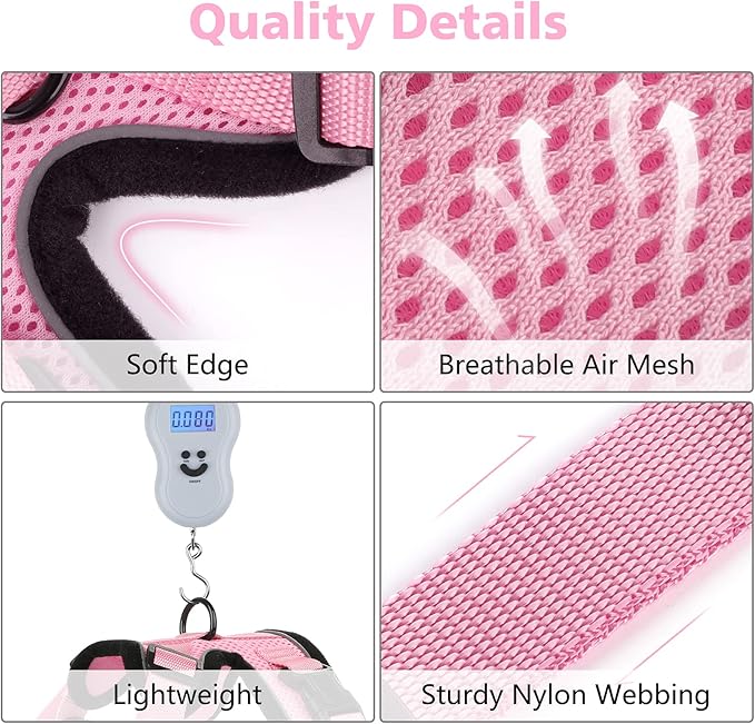 Dooradar Cat Harness and Leash Set, Escape Proof Safe Adjustable Kitten Vest Harnesses for Walking, Easy Control Soft Breathable Mesh Jacket with Reflective Strips for Cats, Pink, XS