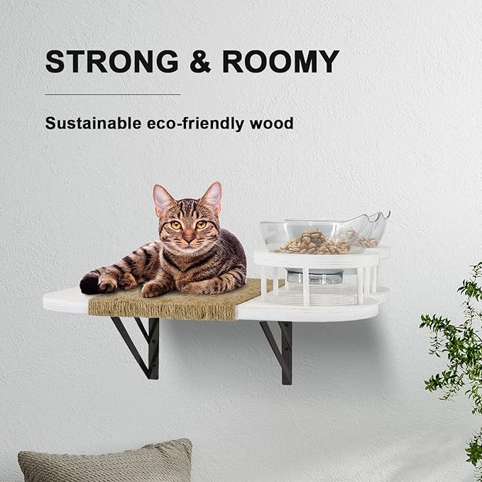 Cat Wall Shelves with 3 Steps, Cat Shelves and Perches for Wall, Cat Wall Furniture Set, Cat Climbing Shelves Cat Wall Shelf with 2 Cat Food Shelf and Plush Covered, Gift for Cat