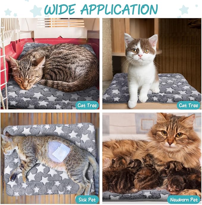 2 Pack Self Warming Cat Mat Self Heating Cat Pad Cat Bed Reversible Machine Washable Reflects Body Heat Warm Thermal Pet Pad Crate Blanket for Feral and Indoor Cat(Star,20'' X 30'')