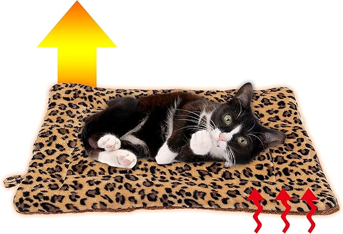 FLYSTAR Cat Bed Mat for Indoor Cats - Self Warming Leopard Cute Cat Bed Mat, Soft Warm Washable Self Heating Cat Bed Pad for Small, Medium, Large Cats & Puppies(15.7"*19.7")