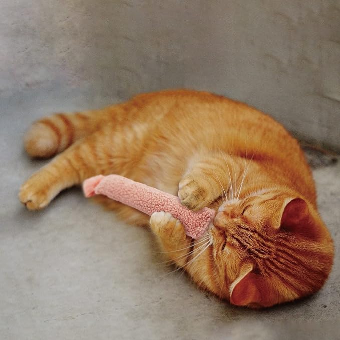 2 Pack Natural Interactive Catnip & Silvervine Cat Kicker with Tail, Bite Resistant Chew Toy, Crinkle Kicker, Accessories for Indoor Cat, Sherpa Material