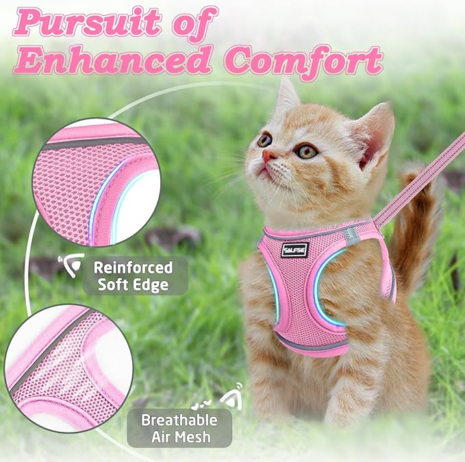 Cat Harness and Leash for Walking Escape Proof, Adjustable Kitten Vest Harness Reflective Soft Mesh Puppy Harness for Outdoor, Comfort Fit, Easy to Control (NPink, XS)
