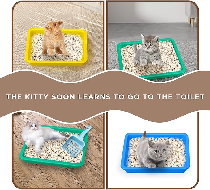 3 Pcs Kitten Litter Box,Plastic Portable Small Litter Pan Low Entry Waterproof Bunny Cat Litter Box,Multi Color Nonstick Litter Tray Travel Toilet for Small Pet Guinea Pig Rabbit