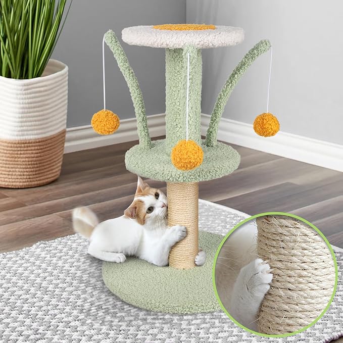 Cat Scratching Post - Cute Smaller Cat Tree Kitten Scratcher Sisal Scratch Posts with 3 Spring Ball, 18’’ Tall Cat Scratchers for Indoor Cats, Kittens (Mint Green)