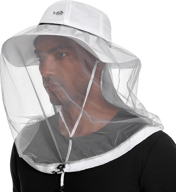 BASSDASH UPF 50+ Mosquito Sun Hat with Hidden Head Net and Neck Flap for Men Women Outdoor Fishing Hiking Camping FH16