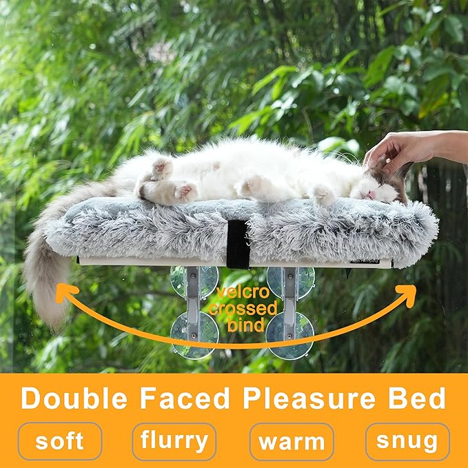 23"x12" Big Fluffy Cat Bed Mat/Pet Cushion,Refurbish Cat Window Perch Accessory,Double Sided,Easy Fasten & Remove, Adjustable Velcro Strap,Upholster Pet Furniture,Portable Pillow,Seat,Pad