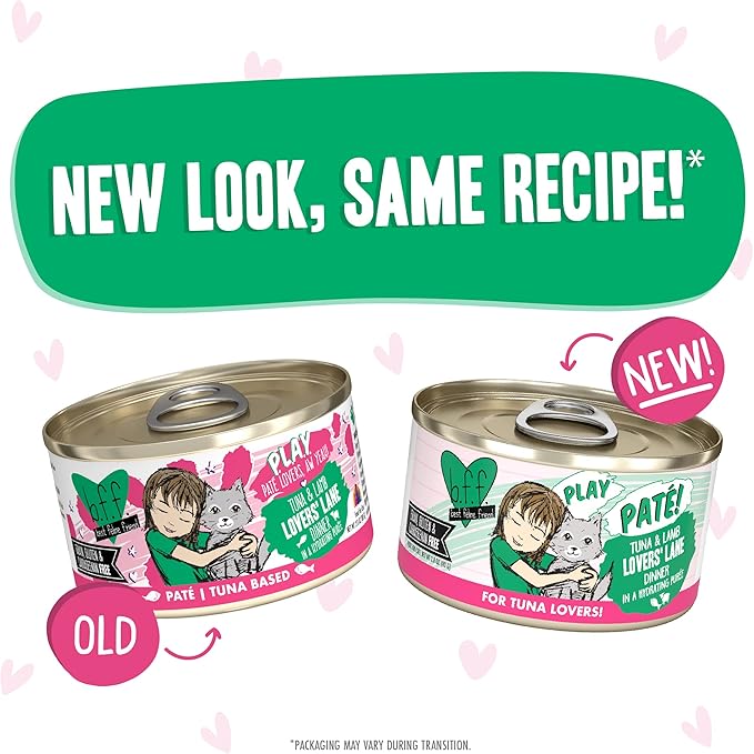 B.F.F. PLAY - Best Feline Friend Paté Lovers, Aw Yeah!, Tuna & Lamb Lovers' Lane with Tuna & Lamb, 2.8oz Can (Pack of 12)