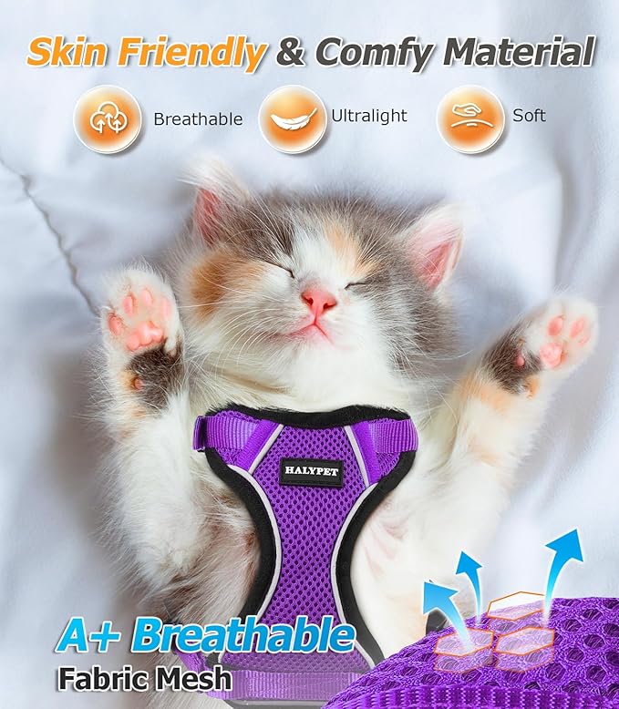Halypet Cat Harness and Leash Set [H500 Pro Escape Proof Cat Harness for Walking, Adjustable Breathable Soft Travel Cat Leash, Reflective Strips Kitten Harness