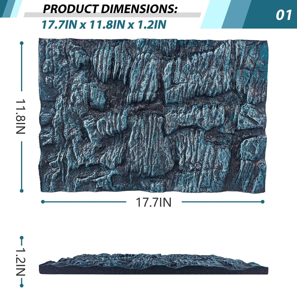 17.7x11.8in Rock Terrarium Background,3D Reptile Tank Background Board,Amphibian Stereo Backdrop Wall,Lizard Snake Gecko Spider Turtle Fish pet silo Background Decorative Panel(Blue)