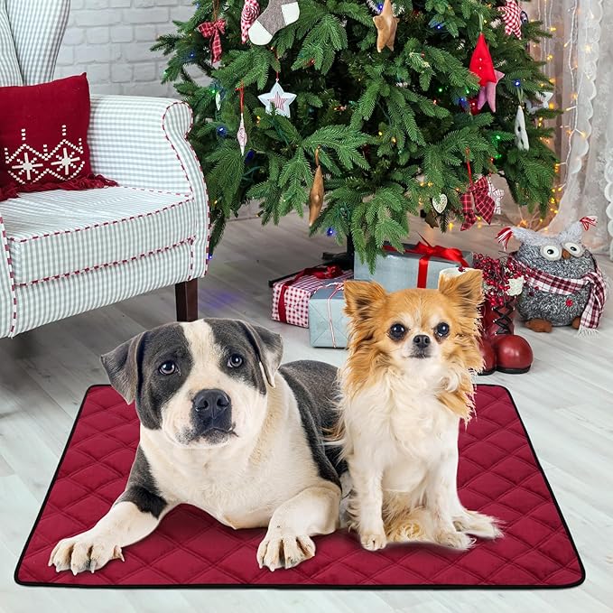 Self Warming Dog Bed, Pet Crate Pad for Indoor and Outdoor, Washable Heating Dog Kennel Mats with Non-Slip Bottom for Small Medium and Large Dogs - Deep Red, M:28"x45"