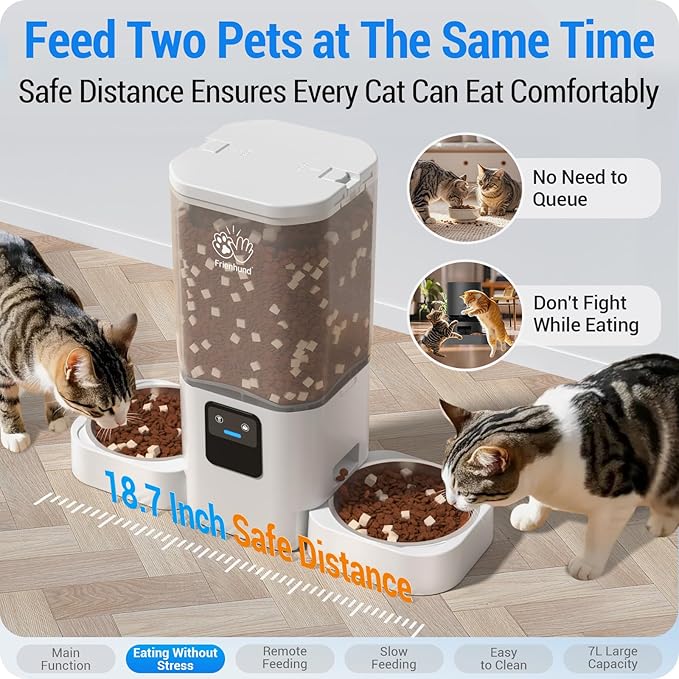 Automatic Cat Feeder with Slow Feed for 2 Cats: 5G WiFi Automatic Dog Feeder with 7L Large Pet Food Storage Container, Cat Food Dispenser with Alexa for Multiple Pets,Detachable for Easy Clean -29 Cup