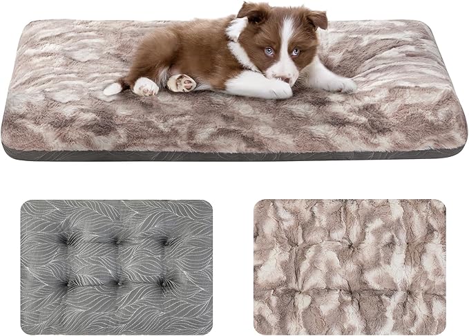 2 in 1 Dog Bed Crate Pad Mat Washable Reversible (Cool & Warm) Soft Fluffy Pet Kennel Beds for Large Medium Small Puppy Cat Sleeping Mattress Machine Wash Dog Cooling Mats (Dot Brown, 24"*17.5")