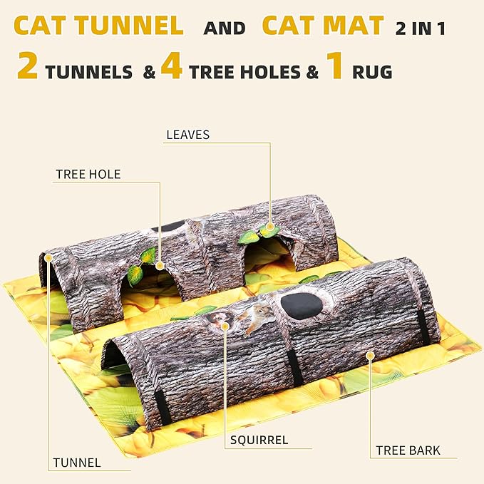 Play Rug for Cats, Super Large Activity Play Mat for Cat Indoor, Large 2 Way Collapsible Fun Interactive Training Toys Tube with Hole for Cats 43.3in x 47.2in 1PC