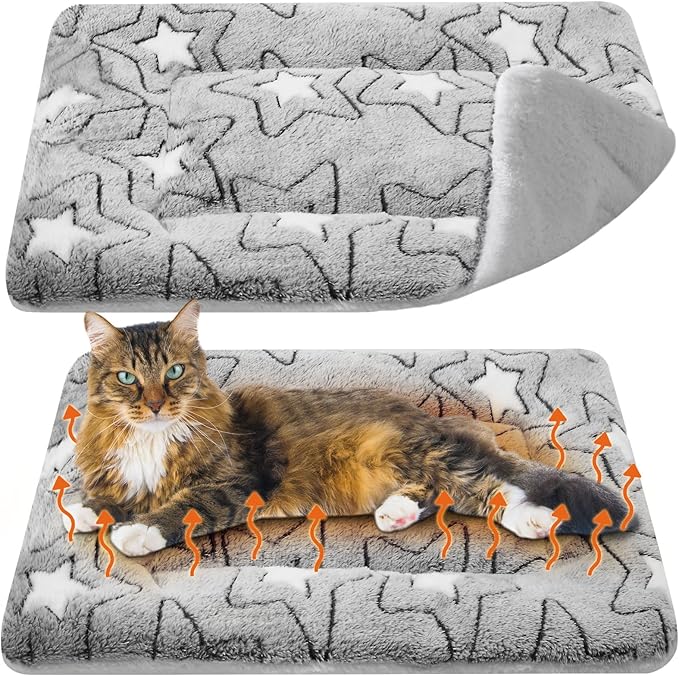2 Pack Self Warming Cat Mat Self Heating Cat Pad Cat Bed Reversible Machine Washable Reflects Body Heat Warm Thermal Pet Pad Crate Blanket for Feral and Indoor Cat(Double Star,22'' X 18'')