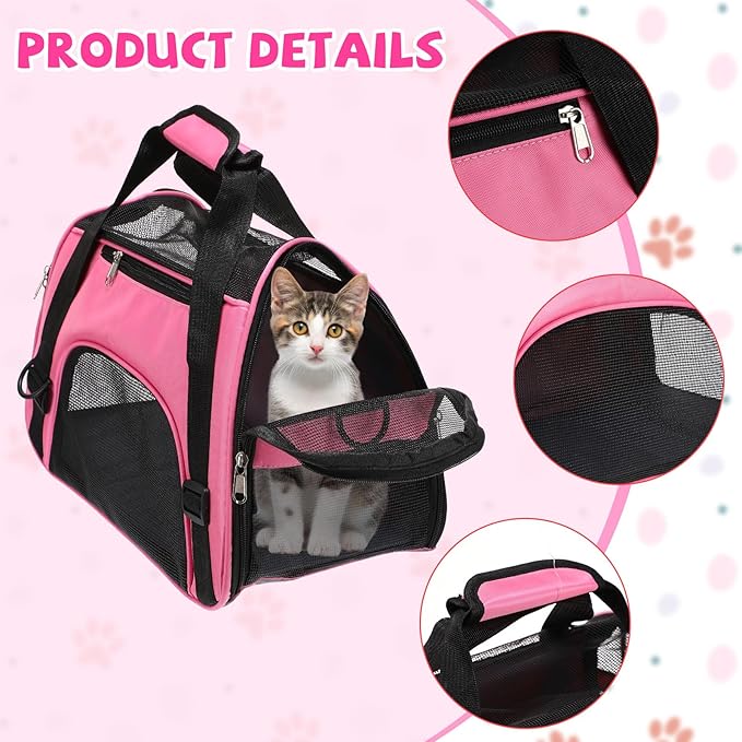 2 Pcs Pet Carrier, Soft Sided Pet Travel Carrier for Cats, Airline Approved Kitty Portable Dog Bags for Traveling Little Dogs, Rabbits, Puppy, Cat(M,Pink, Purple)