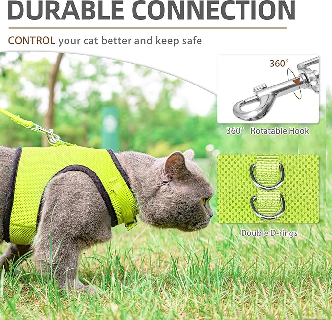 PUPTECK Soft Mesh Cat Vest Harness and Leash Set Puppy Padded Pet Harnesses Escape Proof for Cats Small Dogs Rabbits Bunny, Fluorescent Green S