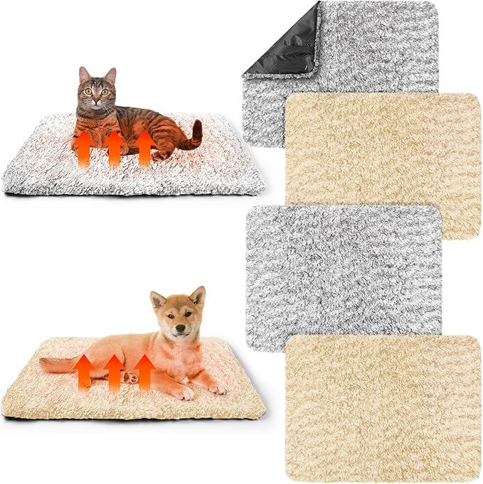 6 Pack Self Warming Cat Pads 19 x 28 Inch Self Heating Dog Cat Mats Extra Warm Thermal Pet Bed Washable Pet Crate Bed Mat Blanket Removable Cover Non Slip for Indoor Outdoor Pets (Grey Beige)