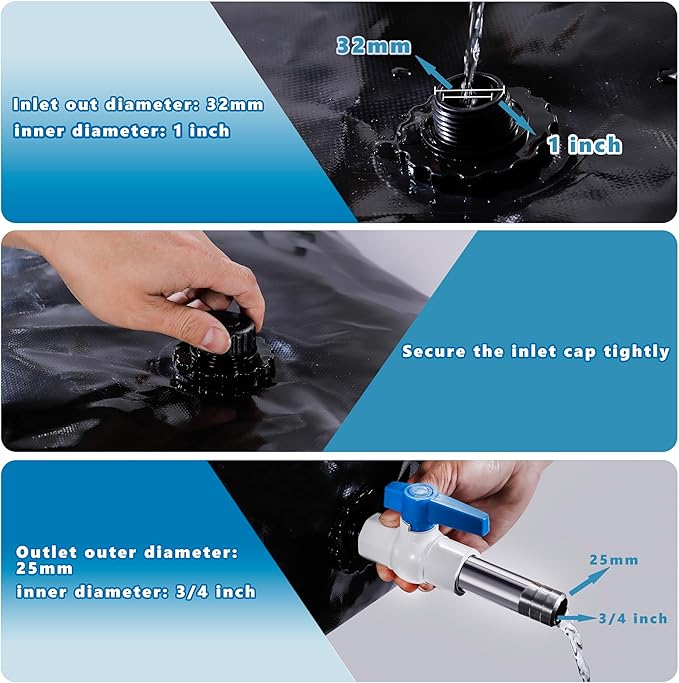 760 L/200 Gal Water Bladder Tank, Foldable Portable Water Storage Container, Emergency Water Bag for RV, Truck Bed, Fire Prevention, Drought Resistance, Black