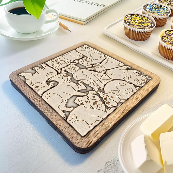 American Pit Bull Terrier Dog Wooden Puzzle Coaster - Unique Gift for Pitbull Dog Lovers, Wooden Jigsaw Drink Coaster, Decorative Pit Bull Puzzle for Coffee Tables and Home Decor
