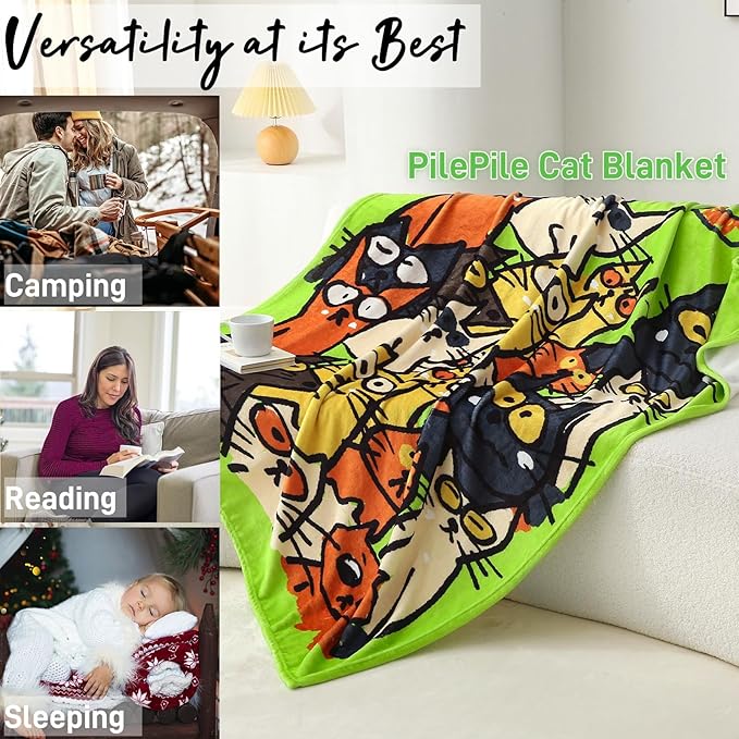 2025 Best Gift Cat Original Designer Throw Blanket, Warm Soft Cute Cat Lover Gifts for Women, Cat Mom Gifts for Cat Lovers, Funny Cat Themed Gifts Blanket for Kids, Birthday Christmas, Green