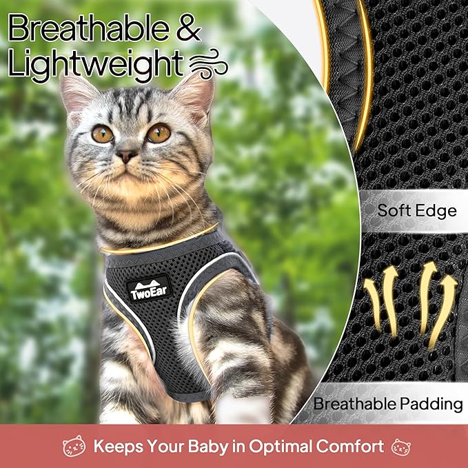 TwoEar Dog Vest Harness Reflective, No-Pull Pet Harness Easy Control with Breathable Mesh, Soft Puppy Step-in Harness No-Choke for Outdoor Walking, Training for Small Dogs, Cats(XS, Black)