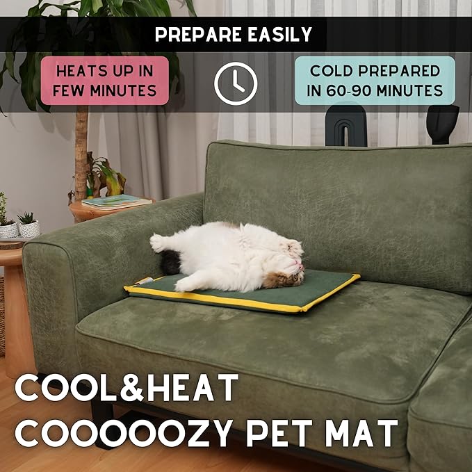 Cooling Heating Mat for Cat & Dog Small Medium Pet (16x24), 5 Layers Microwave Water Repellent No-Electric Thermal Pad Washable Non Slip Durable Solid Warming Gel Bed (Khaki)