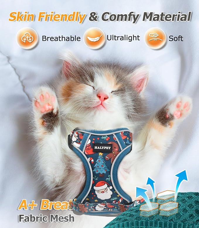 Halypet Cat Harness and Leash Set [MAX Safety 4th-Gen Upgrade] Escape Proof Adjustable Cat Leash Comfortable Soft Vest Easy to Wear Kitten Harness with Reflective Strip for Cats Walking, XS Night Blue