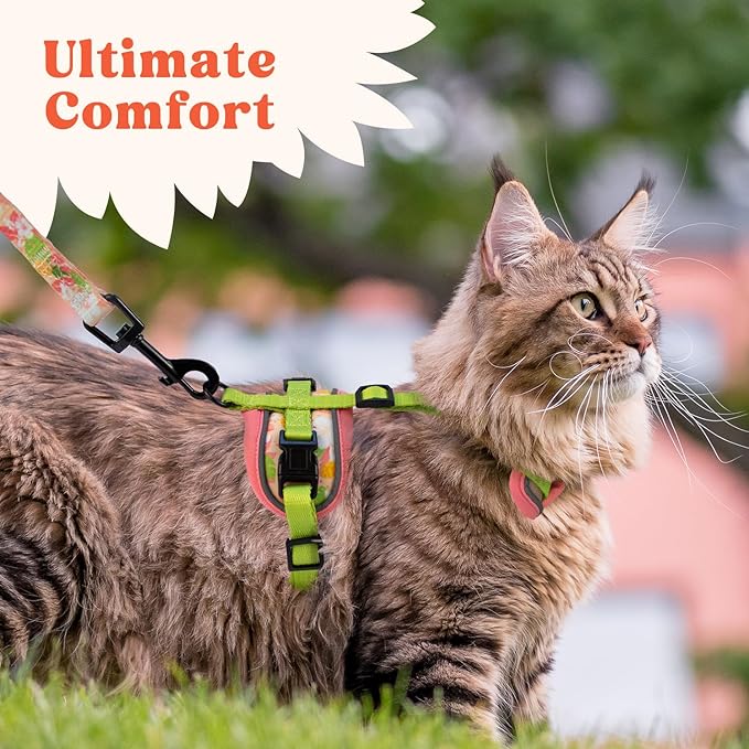 Cat Harness and Leash Set for Walking, Escape Proof Vest Harnesses for Cats, Breathable Mesh with Reflective Strips - (Tropical Paradise), X-Small